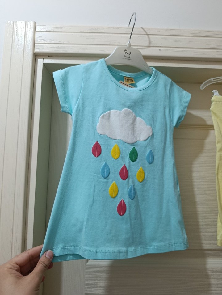 Pastel Desenli Kız Bebek Kısa Kollu Takım - Görsel 3