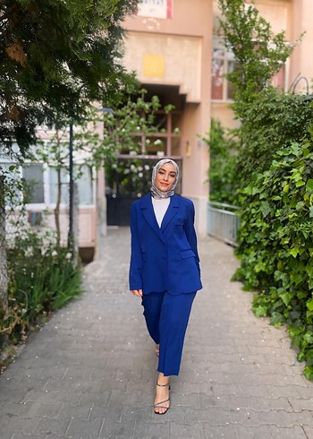 Saks Mavisi Kadın Ofis Takımı, Normal Boy, Rahat Kesim - Görsel 2