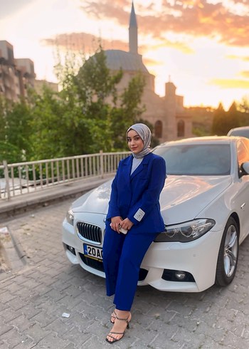 Saks Mavisi Kadın Ofis Takımı, Normal Boy, Rahat Kesim - Görsel 3