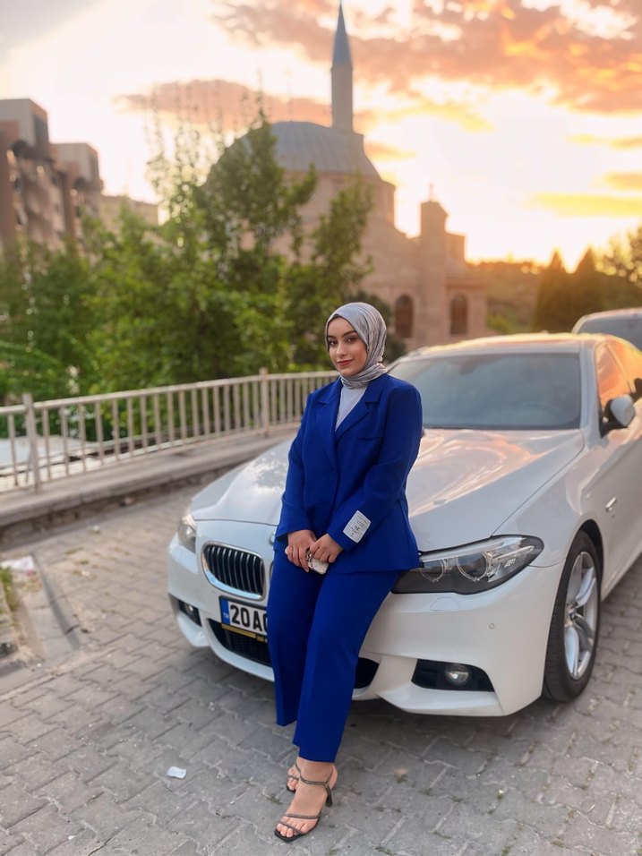 Saks Mavisi Kadın Ofis Takımı, Normal Boy, Rahat Kesim - Görsel 3