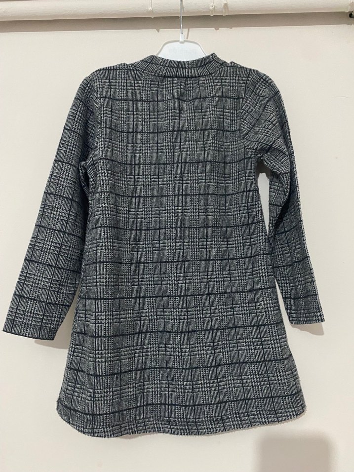 Uzun Kollu Gri Kareli Kız Elbisesi - Görsel 2