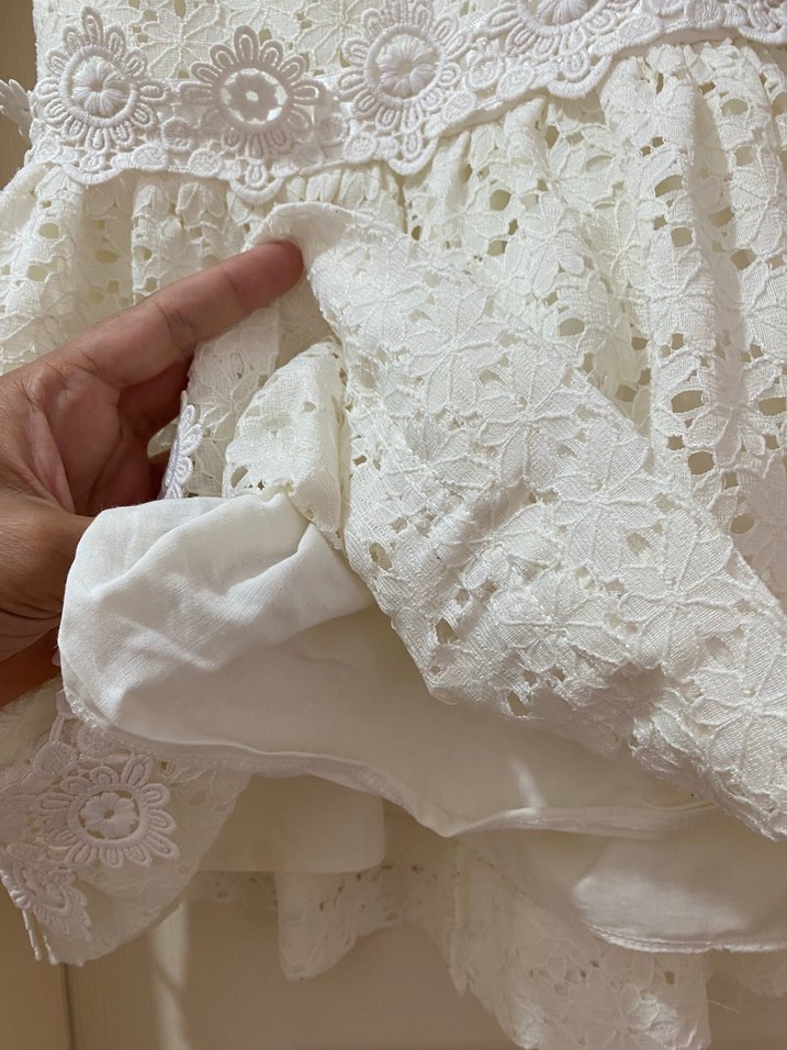 Kız Çocuk Dantel İşlemeli Beyaz Elbise - Görsel 5