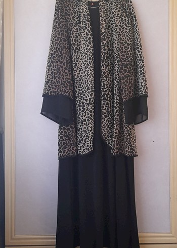 Leopar Desenli Siyah Uzun Kadın Abiye