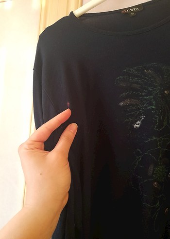 50 Beden siyah Renk Uzun Kollu Siyah Gotik Baskılı Tunik