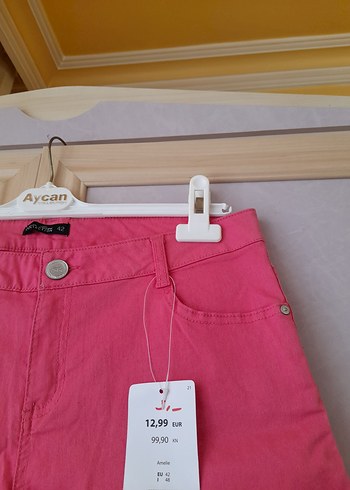 xl Beden pembe Renk Düğmeli Pembe Mini Şort