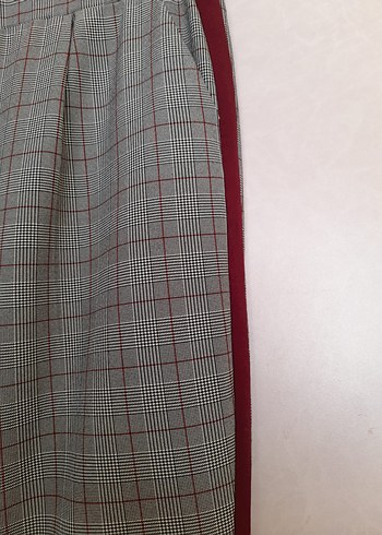xxl Beden Gri Kareli Bel Detaylı Kadın Kumaş Pantolon