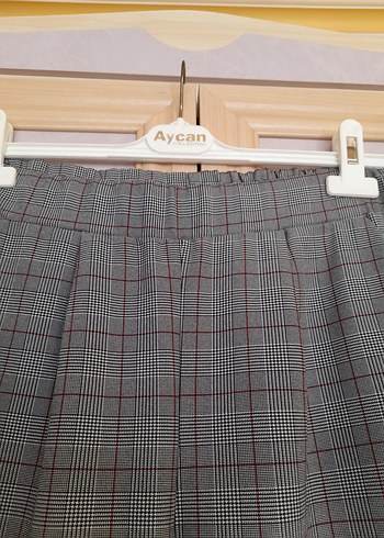 Diğer Gri Kareli Bel Detaylı Kadın Kumaş Pantolon