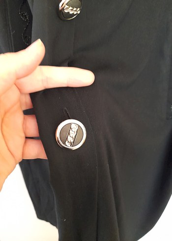 52 Beden Düğmeli Siyah Triko Uzun Kadın Ceket