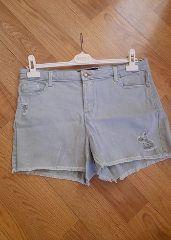 Gri Mini Denim Şort Rahat Kesim