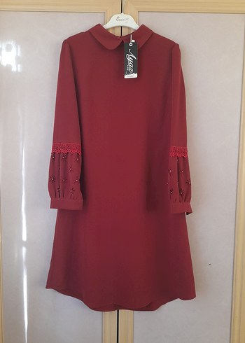 Diger Bordo Uzun Kollu Nakışlı Tunik