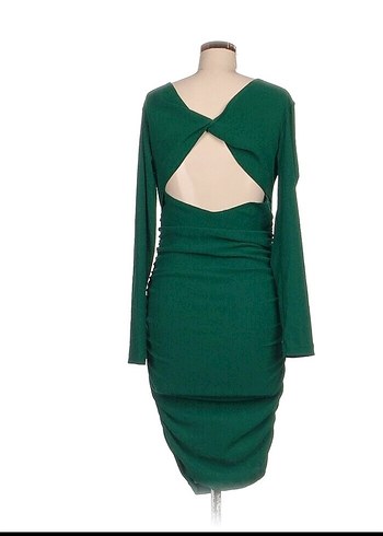 Koyu Yeşil Uzun Kollu Midi Triko Elbise - Görsel 2