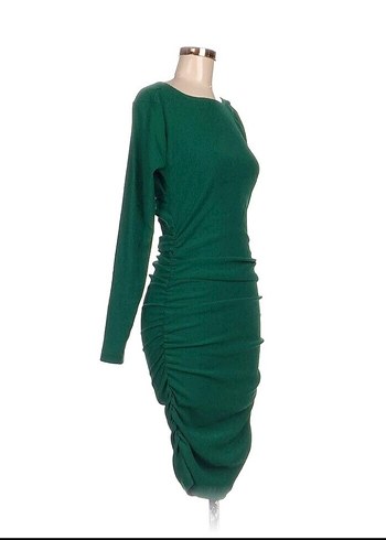 Koyu Yeşil Uzun Kollu Midi Triko Elbise - Görsel 3