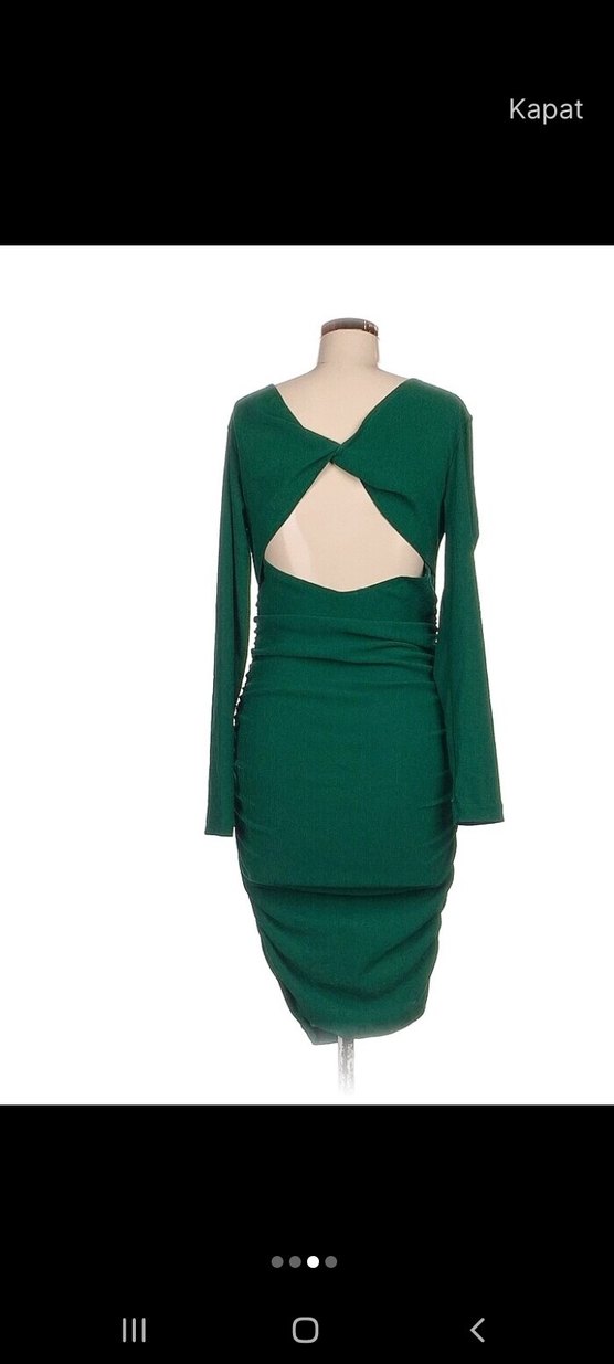 Koyu Yeşil Uzun Kollu Midi Triko Elbise - Görsel 2