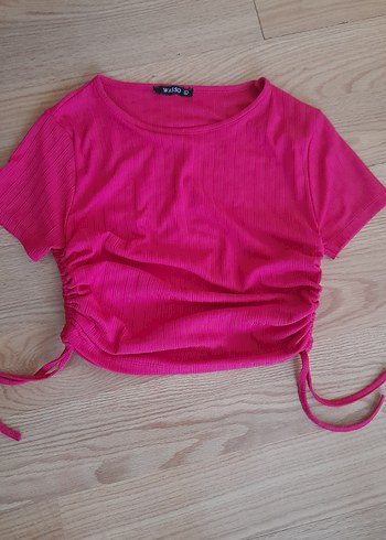 Pembe Kadın Kısa Kollu Crop Top - Görsel 4