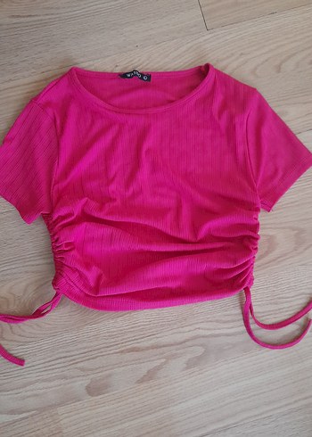 Pembe Kadın Kısa Kollu Crop Top - Görsel 3