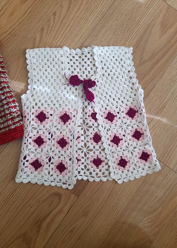 Çocuk Renkli Örgü V Yaka Yelekler - Görsel 2