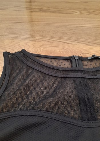 Siyah Puantiyeli Dantelli Mini Elbise - Görsel 4