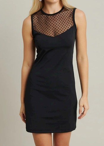 Siyah Puantiyeli Dantelli Mini Elbise - Görsel 2