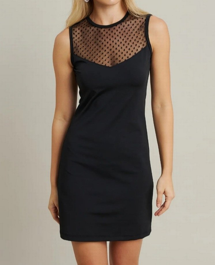 Siyah Puantiyeli Dantelli Mini Elbise - Görsel 2