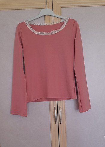 Dantel Detaylı Pembe Bluz - Görsel 3