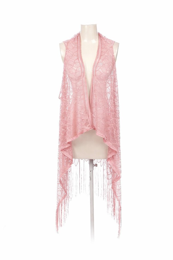 Dantel İşlemeli Pembe Bohem Yelek - Görsel 2