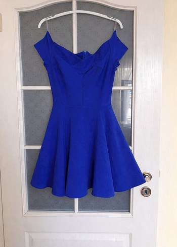 Mavi V Yakalı Midi Elbise - Görsel 2