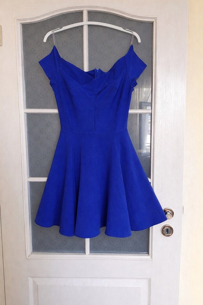 Mavi V Yakalı Midi Elbise - Görsel 2