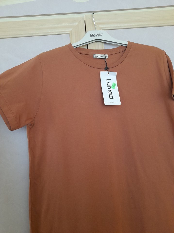 Kahverengi Kısa Kollu Salaş Tişört - Görsel 2