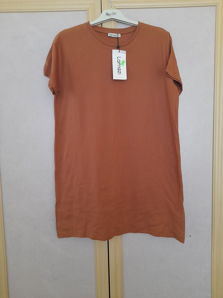 Kahverengi Kısa Kollu Salaş Tişört - Görsel 3