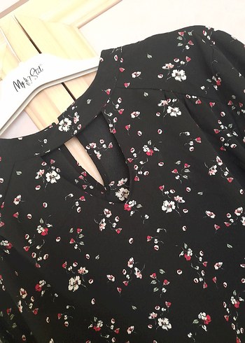 Siyah Çiçek Desenli Uzun Kollu Kadın Bluz - Görsel 5