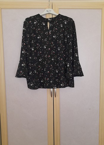 Siyah Çiçek Desenli Uzun Kollu Kadın Bluz - Görsel 4