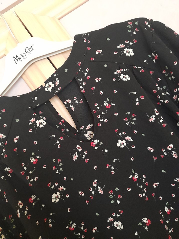 Siyah Çiçek Desenli Uzun Kollu Kadın Bluz - Görsel 5