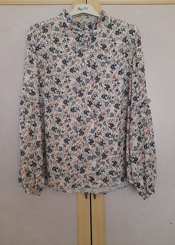 Düğmeli Yüksek Yakalı Bohem Kadın Bluz - Görsel 4