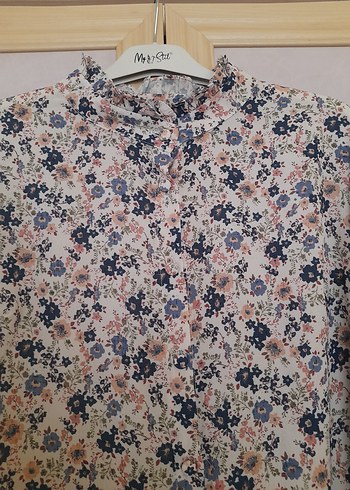 Düğmeli Yüksek Yakalı Bohem Kadın Bluz - Görsel 2