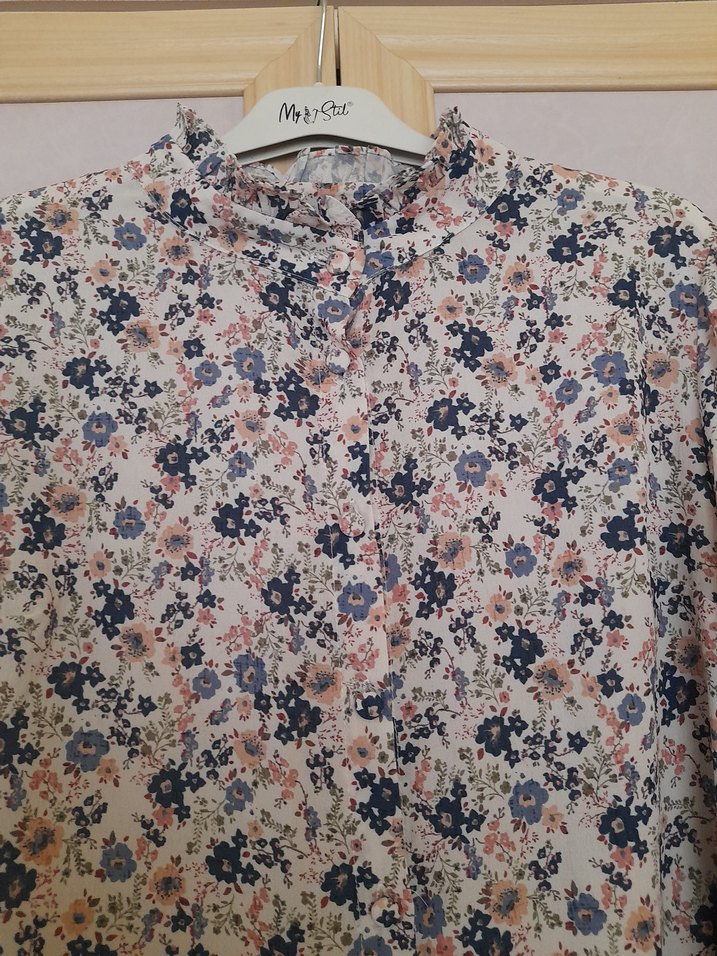 Düğmeli Yüksek Yakalı Bohem Kadın Bluz - Görsel 2