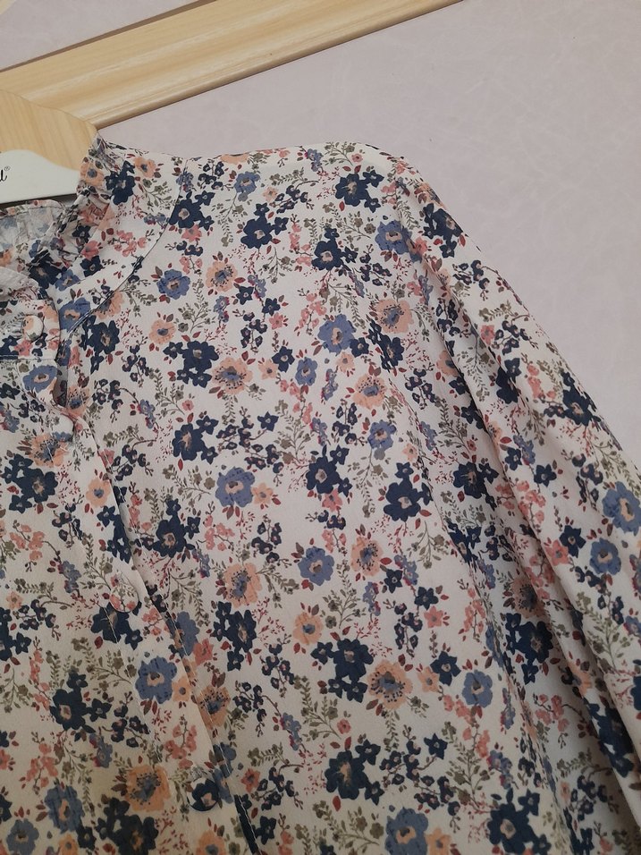 Düğmeli Yüksek Yakalı Bohem Kadın Bluz - Görsel 3