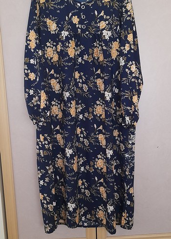 Lacivert Çiçek Desenli Uzun Bohem Tunik - Görsel 3