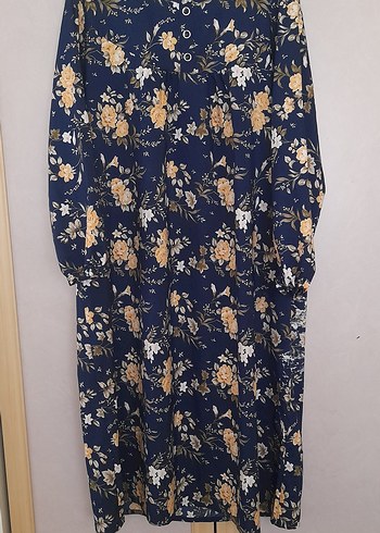 Lacivert Çiçek Desenli Uzun Bohem Tunik - Görsel 5