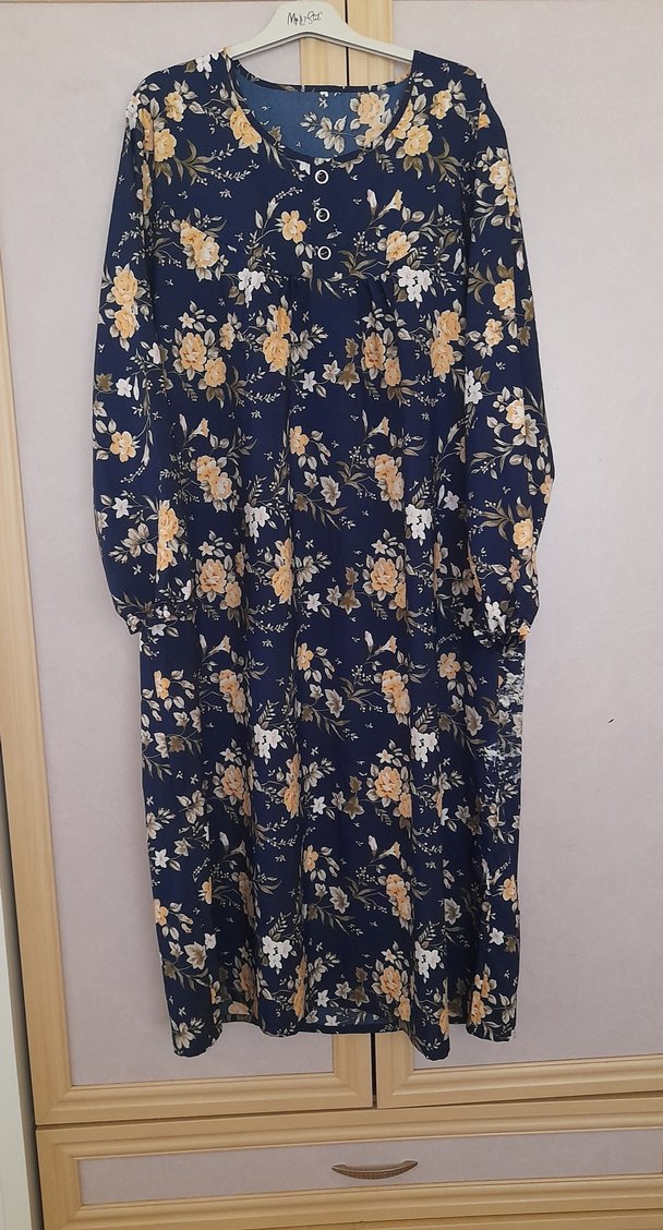 Lacivert Çiçek Desenli Uzun Bohem Tunik - Görsel 3