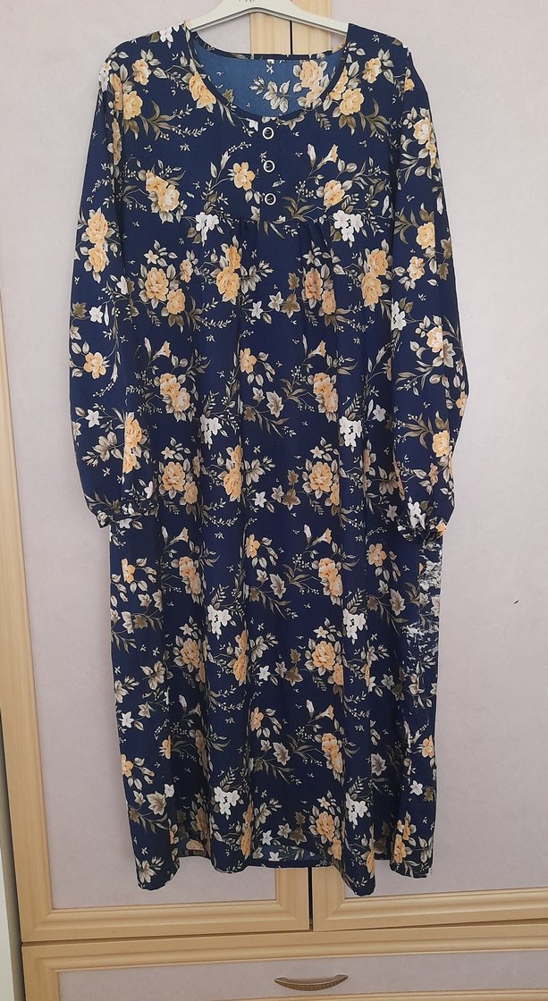 Lacivert Çiçek Desenli Uzun Bohem Tunik - Görsel 5