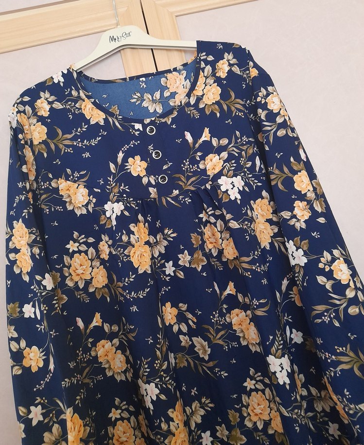 Lacivert Çiçek Desenli Uzun Bohem Tunik - Görsel 2