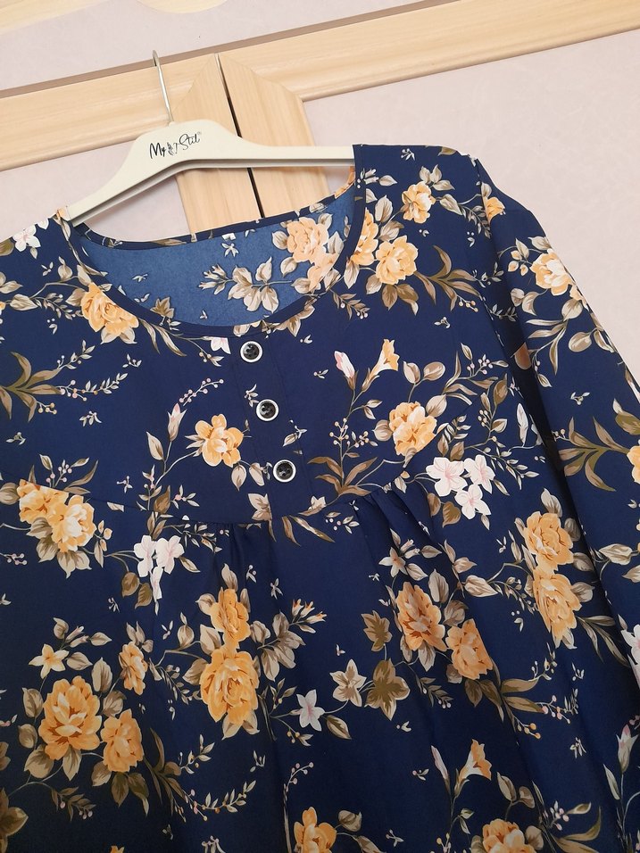 Lacivert Çiçek Desenli Uzun Bohem Tunik - Görsel 4