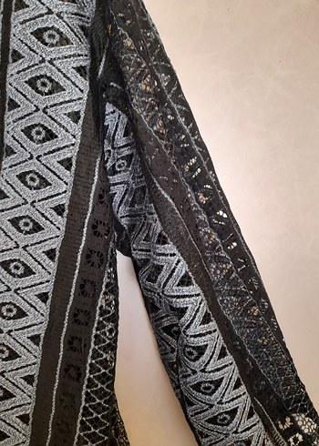 Bohem Siyah Desenli Uzun Kollu Kimono - Görsel 2