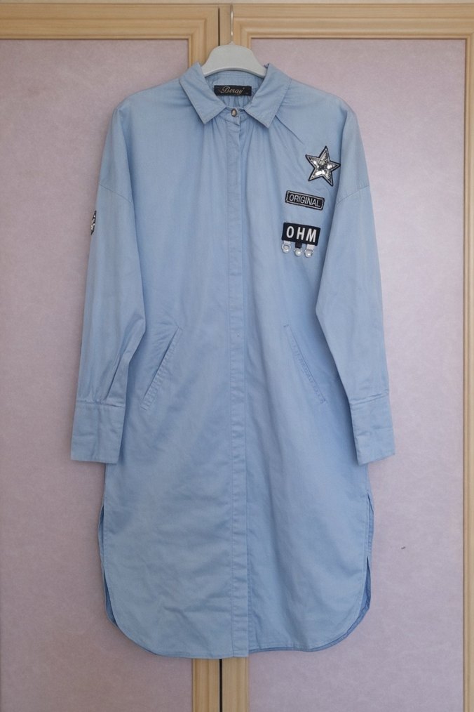 Nakışlı Mavi Uzun Kollu Gömlek - Görsel 2