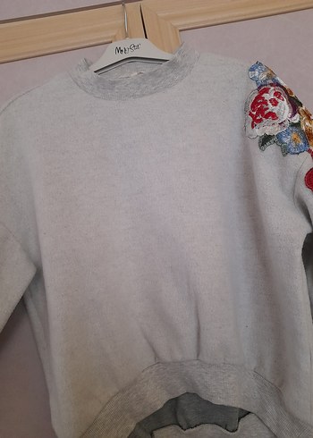 Nakışlı Gri Kadın Sweatshirt - Görsel 3