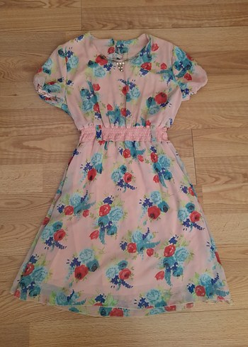 Pastel Çiçek Desenli Bohem Midi Elbise