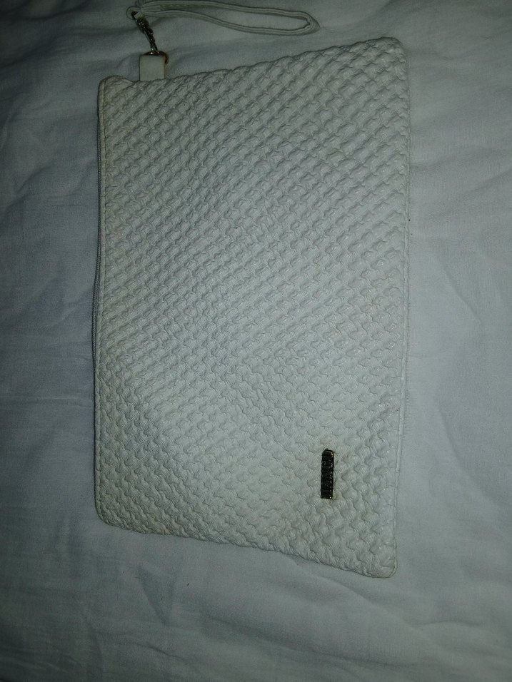 Kadın Beyaz Dokulu Fermuarlı Clutch Çanta - Görsel 2