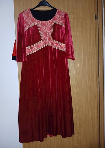 Bordo Nakışlı Uzun kadife Abiye Elbise - Görsel 3