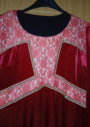 Bordo Nakışlı Uzun kadife Abiye Elbise - Görsel 2