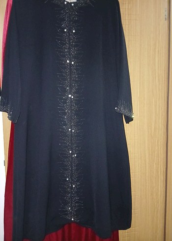 Siyah Uzun Kollu İşlemeli Kadın Elbise - Görsel 4